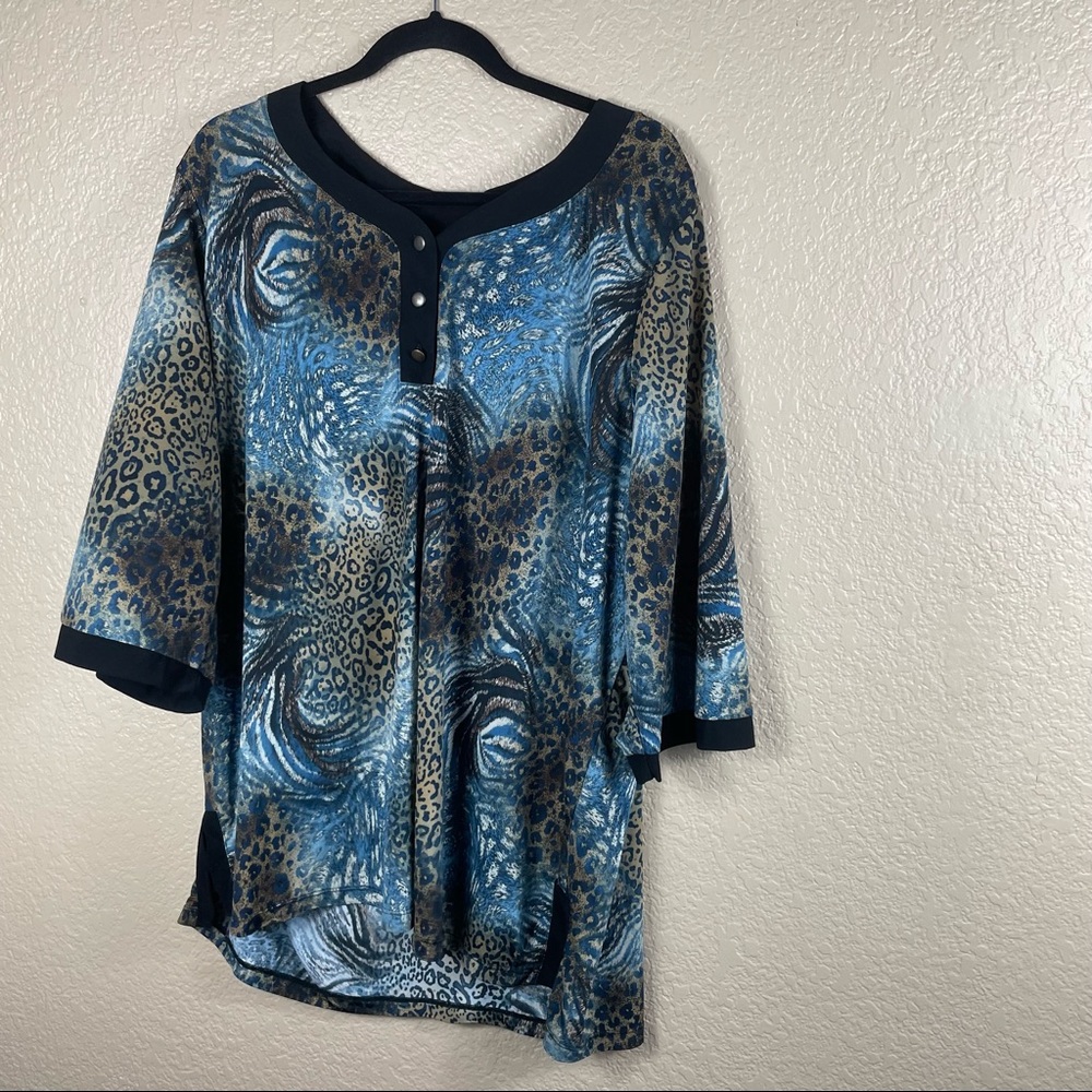 Blue and Brown Leopard Print Blouse